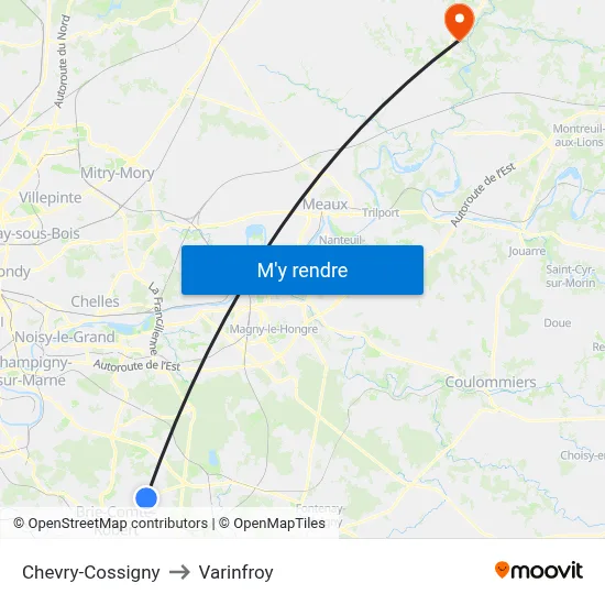 Chevry-Cossigny to Varinfroy map