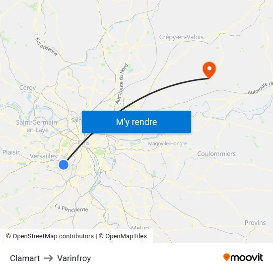 Clamart to Varinfroy map