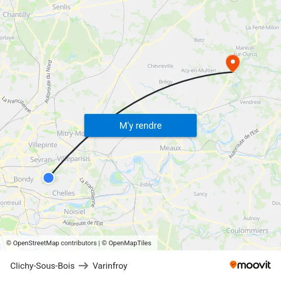 Clichy-Sous-Bois to Varinfroy map