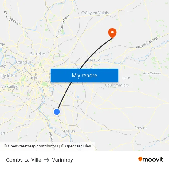 Combs-La-Ville to Varinfroy map