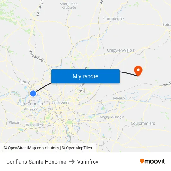 Conflans-Sainte-Honorine to Varinfroy map