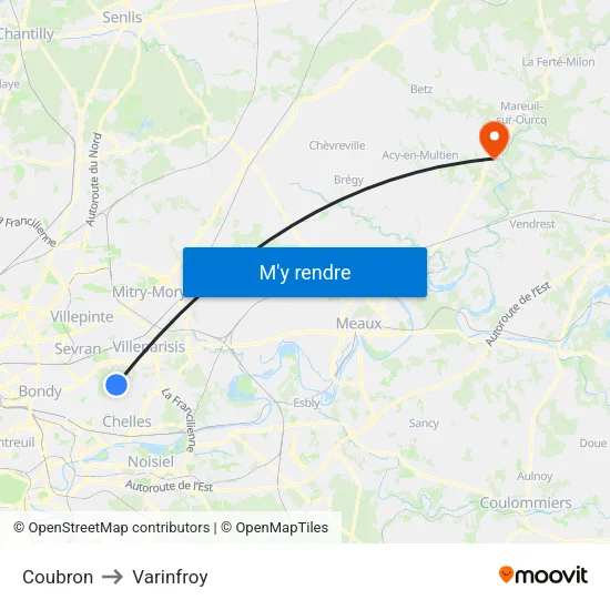 Coubron to Varinfroy map