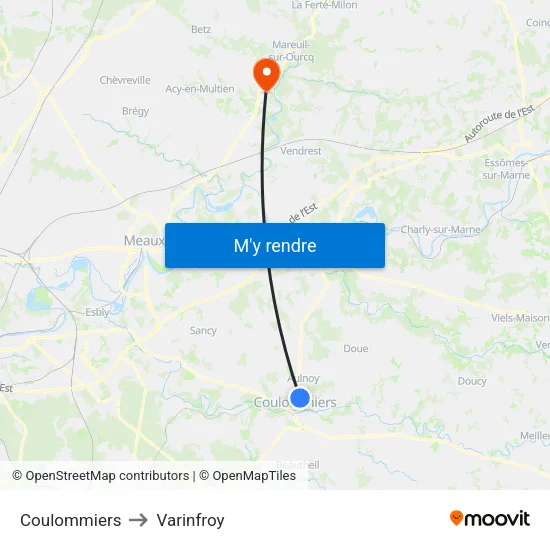 Coulommiers to Varinfroy map