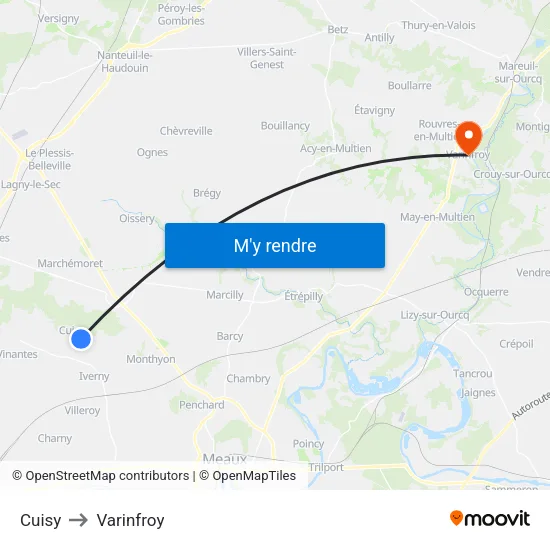 Cuisy to Varinfroy map