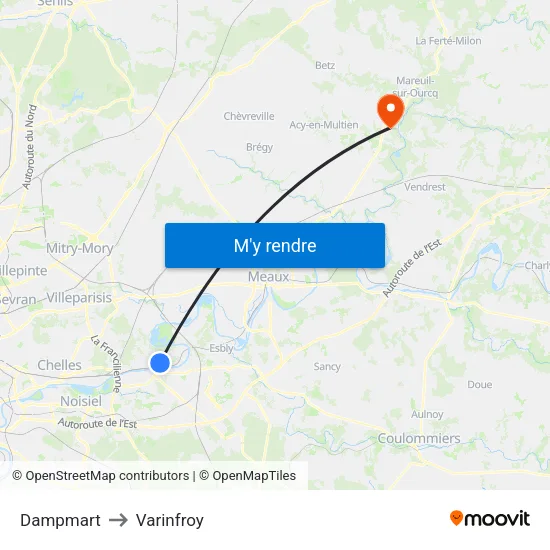 Dampmart to Varinfroy map