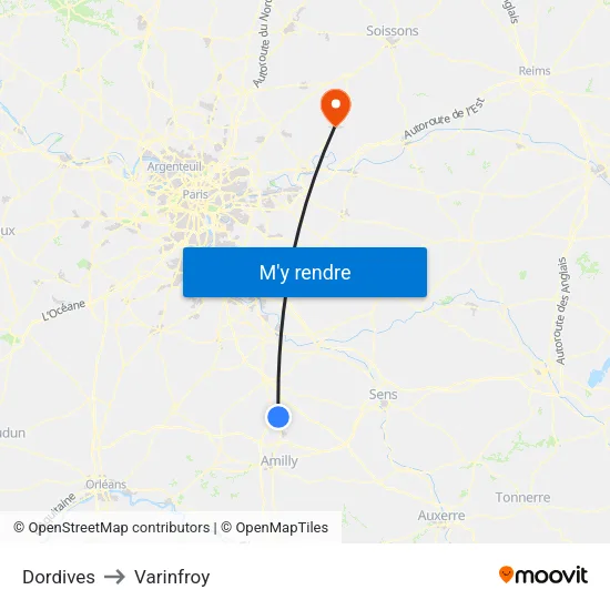 Dordives to Varinfroy map