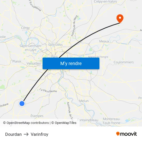 Dourdan to Varinfroy map