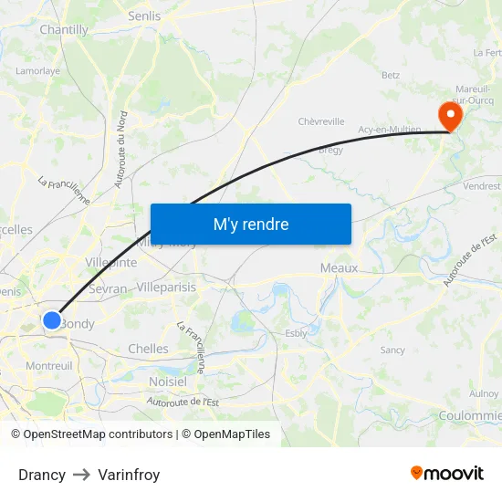 Drancy to Varinfroy map