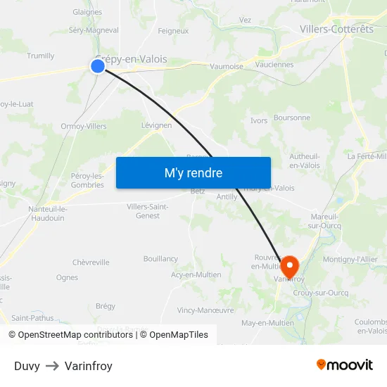Duvy to Varinfroy map