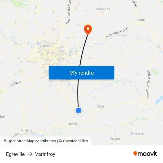 Egreville to Varinfroy map