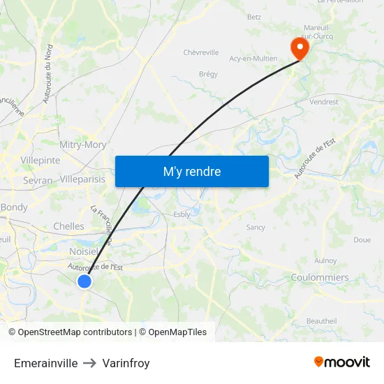Emerainville to Varinfroy map