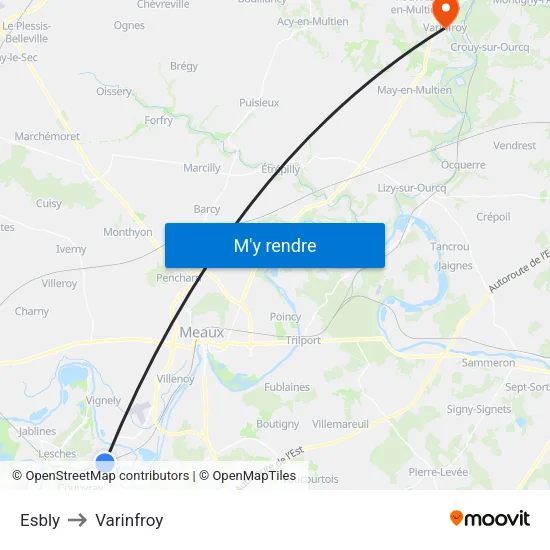 Esbly to Varinfroy map