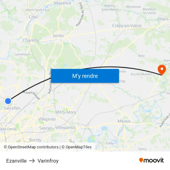 Ezanville to Varinfroy map