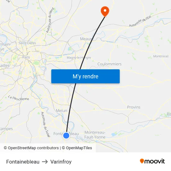Fontainebleau to Varinfroy map