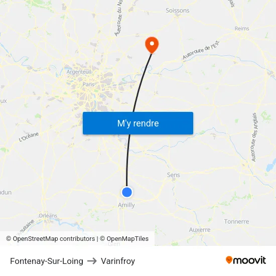 Fontenay-Sur-Loing to Varinfroy map
