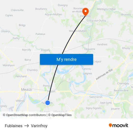 Fublaines to Varinfroy map
