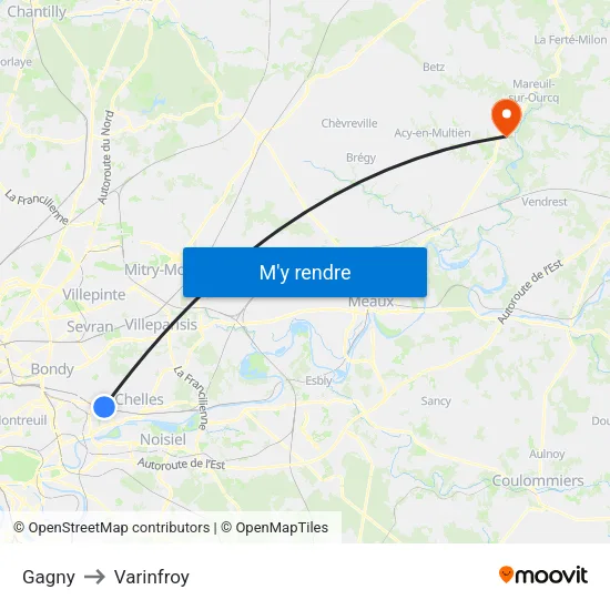 Gagny to Varinfroy map