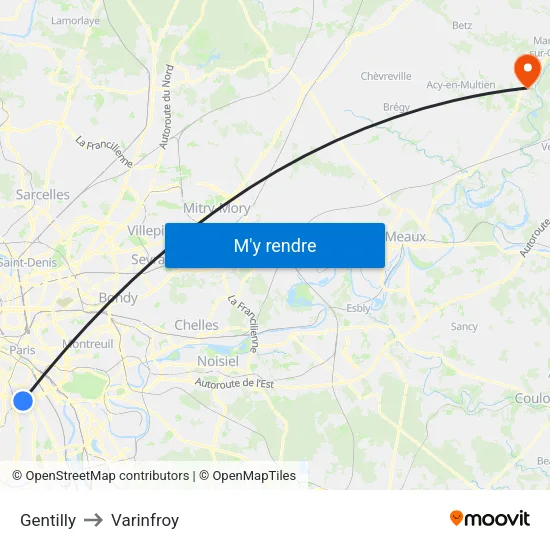 Gentilly to Varinfroy map