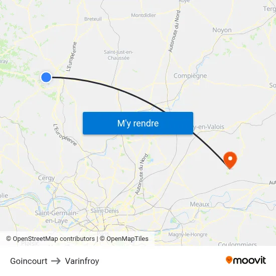 Goincourt to Varinfroy map