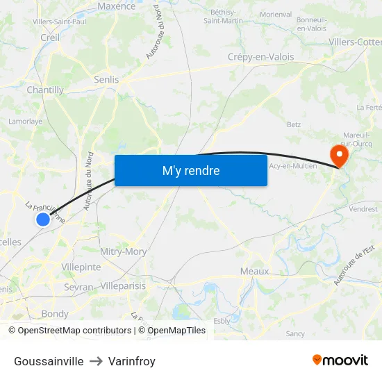 Goussainville to Varinfroy map