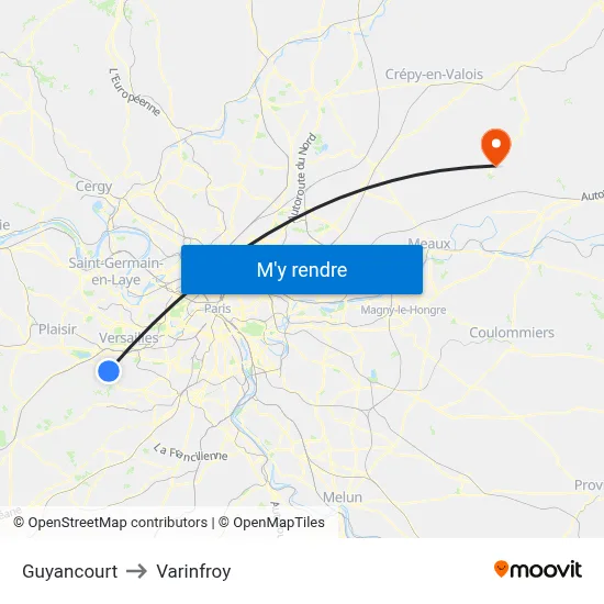 Guyancourt to Varinfroy map