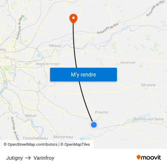 Jutigny to Varinfroy map