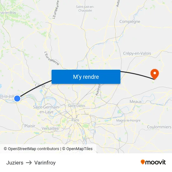 Juziers to Varinfroy map