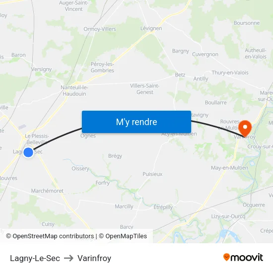 Lagny-Le-Sec to Varinfroy map