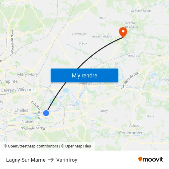 Lagny-Sur-Marne to Varinfroy map