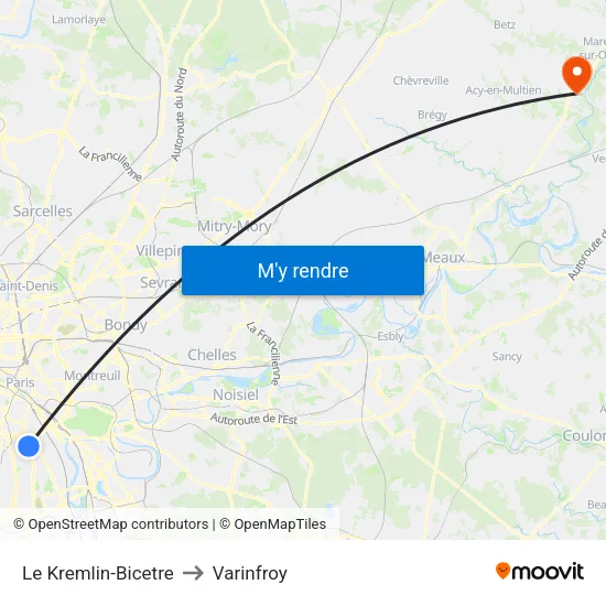 Le Kremlin-Bicetre to Varinfroy map