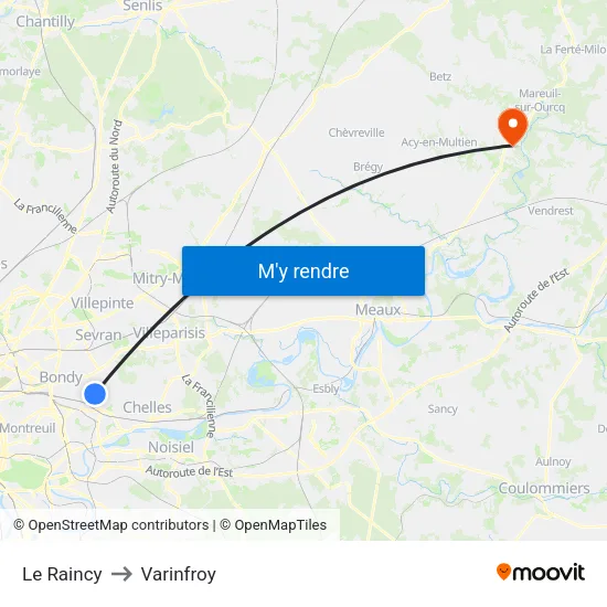 Le Raincy to Varinfroy map