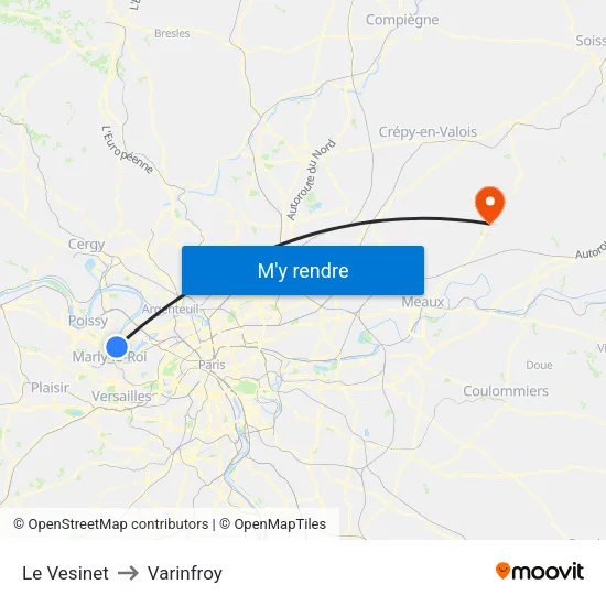 Le Vesinet to Varinfroy map