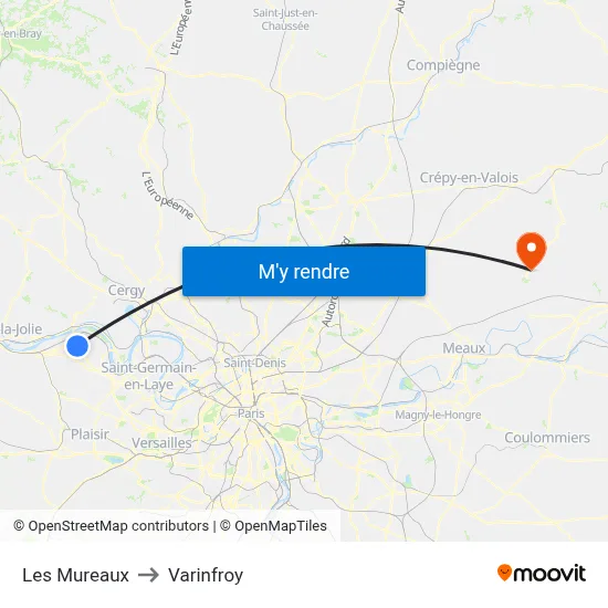 Les Mureaux to Varinfroy map