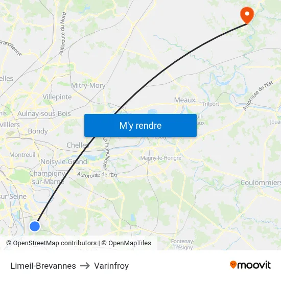 Limeil-Brevannes to Varinfroy map