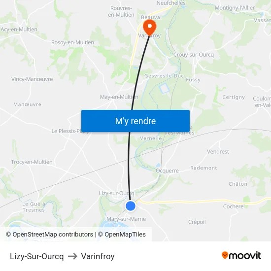 Lizy-Sur-Ourcq to Varinfroy map