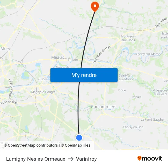 Lumigny-Nesles-Ormeaux to Varinfroy map