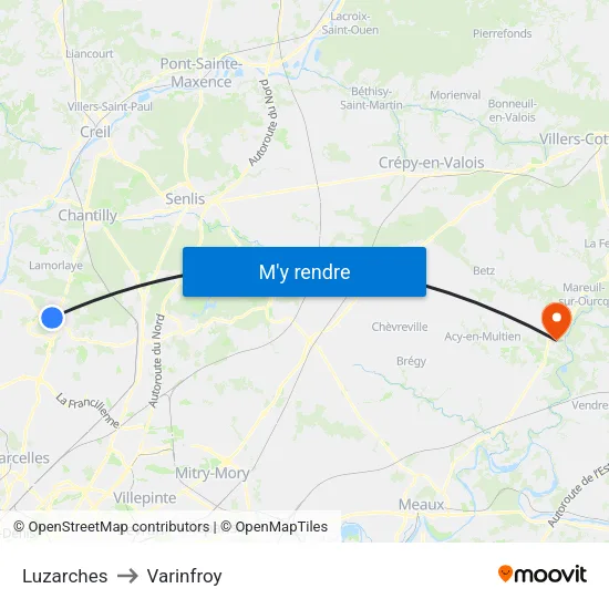 Luzarches to Varinfroy map
