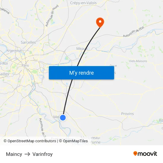 Maincy to Varinfroy map