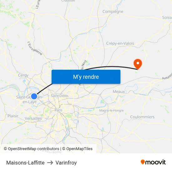 Maisons-Laffitte to Varinfroy map