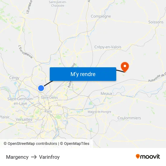 Margency to Varinfroy map