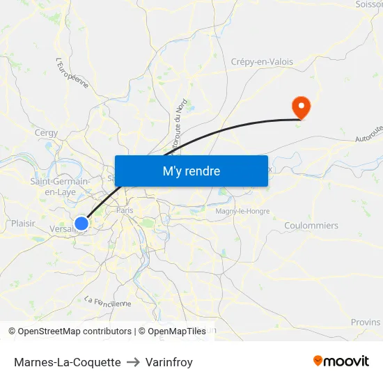 Marnes-La-Coquette to Varinfroy map