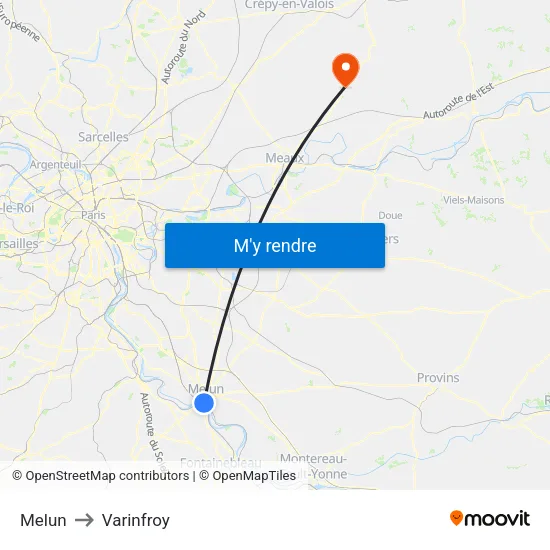 Melun to Varinfroy map