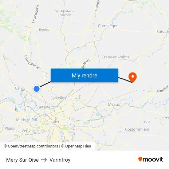 Mery-Sur-Oise to Varinfroy map