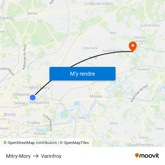 Mitry-Mory to Varinfroy map