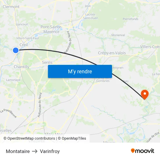 Montataire to Varinfroy map