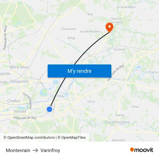 Montevrain to Varinfroy map