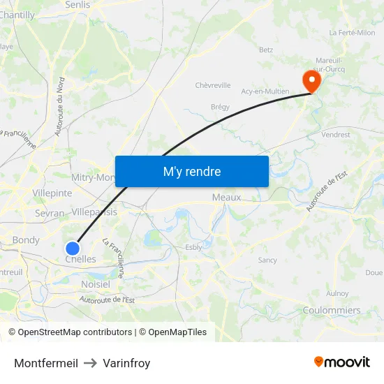 Montfermeil to Varinfroy map