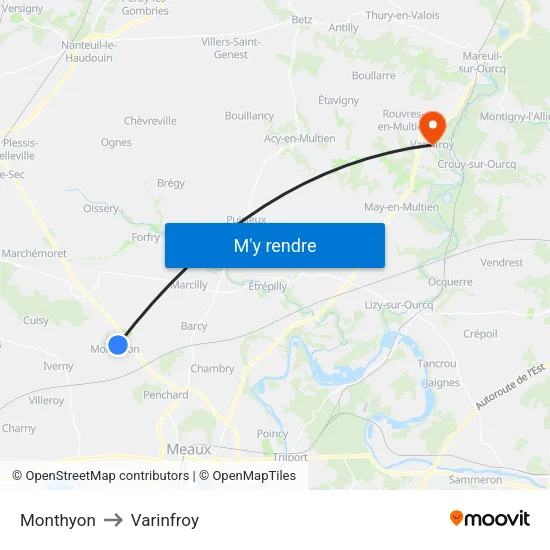 Monthyon to Varinfroy map