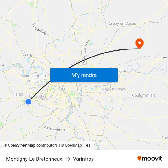 Montigny-Le-Bretonneux to Varinfroy map