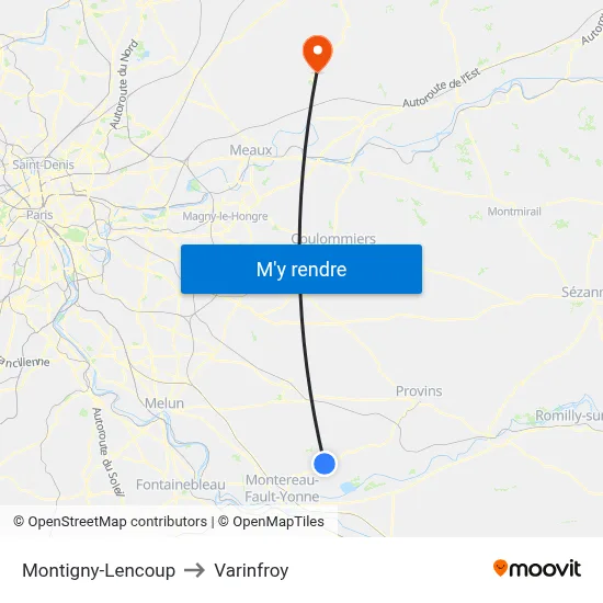 Montigny-Lencoup to Varinfroy map